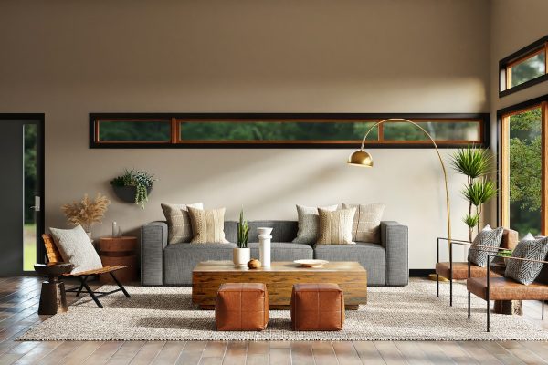 white and brown living room set
